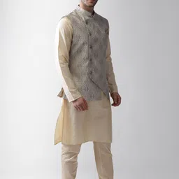 KISAH Men Grey Regular Kurta with Pyjamas image 5