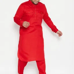 VASTRAMAY Men Red Pathani Kurta with Pyjamas image 2