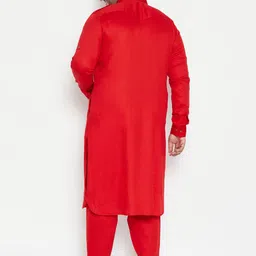 VASTRAMAY Men Red Pathani Kurta with Pyjamas image 5