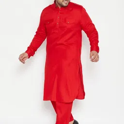 VASTRAMAY Men Red Pathani Kurta with Pyjamas image 4