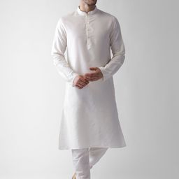 KISAH Men Grey & White Regular Kurta with Pyjamas & Jacket image 5