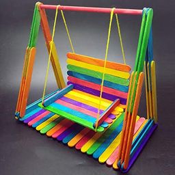 e shopping Natural Ice Cream Popsicle Sticks for School Projects -Pack of 100 (50 Multicolour and 50 Wooden Coloured) image 5