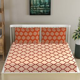 Trance Home Linen Unisex Red 210 TC Geometric Print Cotton Queen Bedsheet-22
