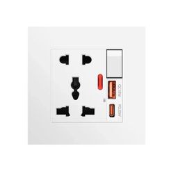 electro wolf PD20W Wall Socket Type C & QC18W 3.6A USB Wall Socket Wall Charger with Universal socket with switch control USB Charger for Home and Office (White) image 1