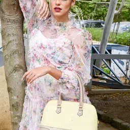 ODETTE Women Yellow PU Structured Handheld Bag-18