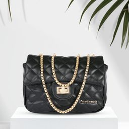 Fastrack Black PU Structured Sling Bag with Quilted-51