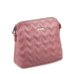 Metro Peach-Coloured Textured Structured Sling Bag with Quilted image 2