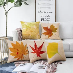 AEROHAVEN Beige & Yellow 5 Pieces Printed Floral Cushion Covers-54