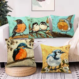 AEROHAVEN Green Yellow & White Set of 5 Quirky Velvet Square Cushion Covers-14
