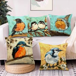 AEROHAVEN Green & Yellow Set of 5 Quirky Printed Velvet Square Cushion Covers-12