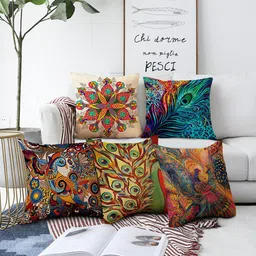 AEROHAVEN Multicoloured Set of 5 Digital Printed Ethnic Motifs Square Cushion Covers-20