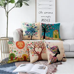 AEROHAVEN Multi Color Set Of 5 Quirky Printed Square Cushion Covers-16
