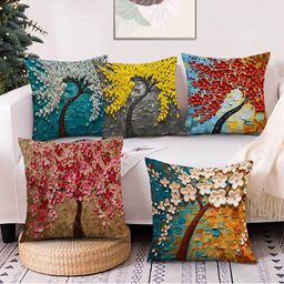 AEROHAVEN Multicoloured Set of 5 Floral Printed Velvet Square Cushion Covers-21