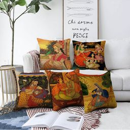 AEROHAVEN Yellow & Green Set of 5 Quirky Printed Square Cushion Covers-11