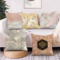 AEROHAVEN Peach-Coloured & Grey Set of 5 Quirky Velvet Square Cushion Covers-43