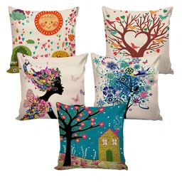 AEROHAVEN Multi Color Set Of 5 Quirky Printed Square Cushion Covers image 2