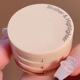 bajajbeautyshop Bajajbeauty 3 in 1 face blusher + highlihger with mini compact palette | travel friendly mini face blush and highlihter palette (SHADE -1) image 4