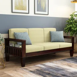 woodenmood Madhavi 3 Seater Wooden Sofa (Creame Colour, Walnut Finish)-picture-47
