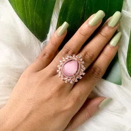I Jewels Rose Gold Plated CZ & AD Studded Adjustable Finger Ring-27
