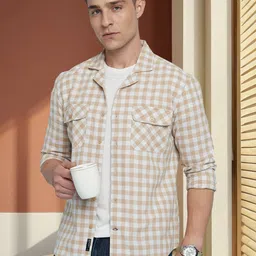 Dennis Lingo Men Textured Checks Cuban Collar Full Sleeves Regular Fit Shirt-image-45