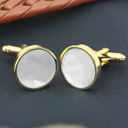 PELUCHE Men Gold-Toned & Plated Semi Precious Pearl Studded Round Cufflinks-image-67