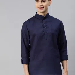 MAG Men Navy Blue Solid Regular Kurta-image-47
