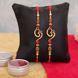 TIED RIBBONS Set of 2 Multicoloured Handmade Om Rakhi with Roli Chawal-image-54