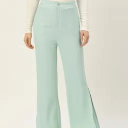 Rue Collection Women Turquoise Blue Relaxed Loose Fit High-Rise Trousers-image-51