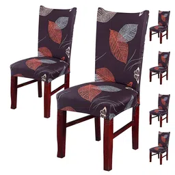 HOUSE OF QUIRK Mauve & Brown 6 Pcs Leaf Printed Stretchable Removable Chair Covers-11