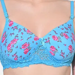 FIMS Blue & Pink Cotton Floral Dry Fit Lightly Padded Bra MTR_Printed_Pad_Bra_Blue_B image 3