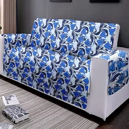 Cortina White & Blue Floral Printed 3 Seater Reversible Sofa Cover With Arms-image-59