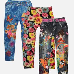 TINY HUG Girls Pack Of 3 Assorted Ankle Length Leggings-33