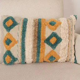 Art Avenue Off White & Orange Self Design Cotton Rectangle Cushion Cover-1