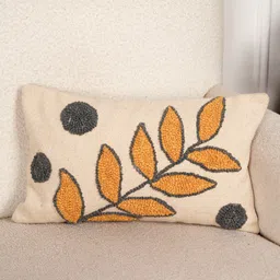 Art Avenue Beige & Mustard Self Design Cotton Rectangle Cushion Cover-48