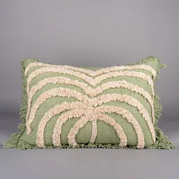 Art Avenue Green & Cream-Coloured Self Design Cotton Rectangle Cushion Cover-image-95