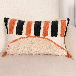 Art Avenue Cream-Coloured & Orange Self Design Rectangle Cushion Cover-picture-18