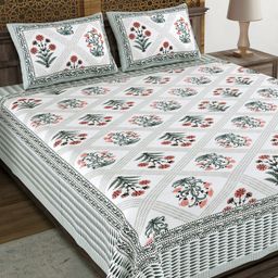 Aura Grey & White Ethnic Motifs 120 TC King Bedsheet with 2 Pillow Covers-image-16