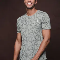 Campus Sutra Men Olive Green Geometric Printed Tropical Dri-FIT Running T-shirt-picture-40