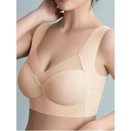 BRACHY Beige Full Coverage Bras for Women Comfy No Underwire Plus Size High Impact V-Neck-image-42