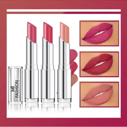 MI FASHION Set Of 3 Creme Matte Weightless Long Lasting Lipstick - Deep Rose - Wine Pink - Nude-image-7