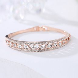 Designs By Jewels Galaxy Women Rose Gold & White Brass American Diamond Rose Gold-Plated Bangle-Style Bracelet-7
