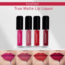 CurlyTales True Matte Set Of 4 Liquid Lipstick 4ml Each - Magenta, Peach, Red, Maroon-8