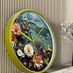 RANDOM Green & White Floral Printed Round Shaped Contemporary Analogue Wall Clock-25