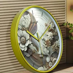 RANDOM Green & White Floral Printed Round Shaped Contemporary Analogue Wall Clock-24