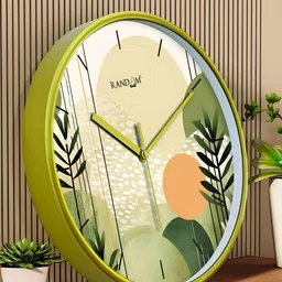 RANDOM Green & White Printed Round Shaped Contemporary Analogue Wall Clock-9