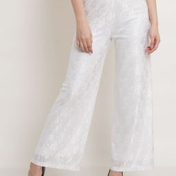 Popwings Women Floral Embellished Relaxed Straight Leg Fit High-Rise Trousers-image-12