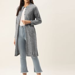 BROOWL Women Grey Longline Cardigan-image-45