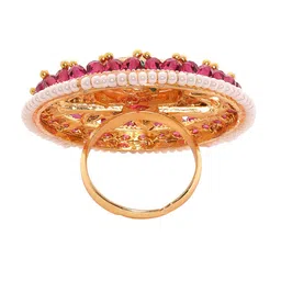 Rubans Gold-Plated Kundan-Studded & Pearls Beaded Finger Ring image 4