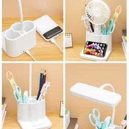Rylan Acrylonitrile Butadiene Styrene 3 Color Table Lamp Rechargeable for Study with Phone Holder Flexible Arm LED Touch Light with Stepless Dimming, Desk Lamps with Pen Holder, White image 4