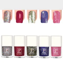 PERPAA Set Of 5 Glitter Light Reflective UV Gel Sparkly Nail Polish - 5ml Each-18